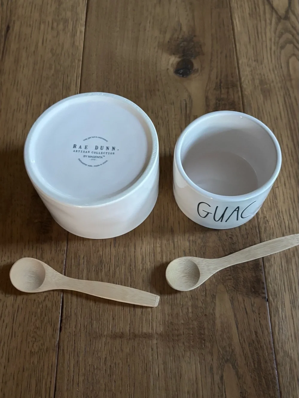 Ceramic Salsa & Guac Dip Bowl Set with Wooden Spoons - White